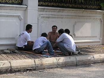 Guards eating on street